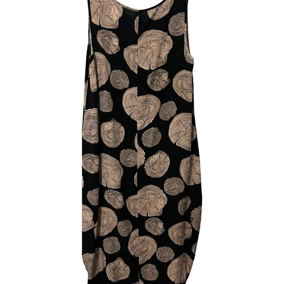 EMERY ROSE MIDI ABOVE ANKLE SLEEVELESS A-LINE DRESS, WOMENS-XL-TAN & BLACK ABSTR - Picture 4 of 9